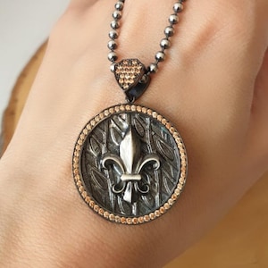 Silver Fleur De Lis Necklace, Fleur De Lis Jewelry, French Necklace, Lily Flower Pendant, Fathers Day Gift for Him Boyfriend Husband Son Dad