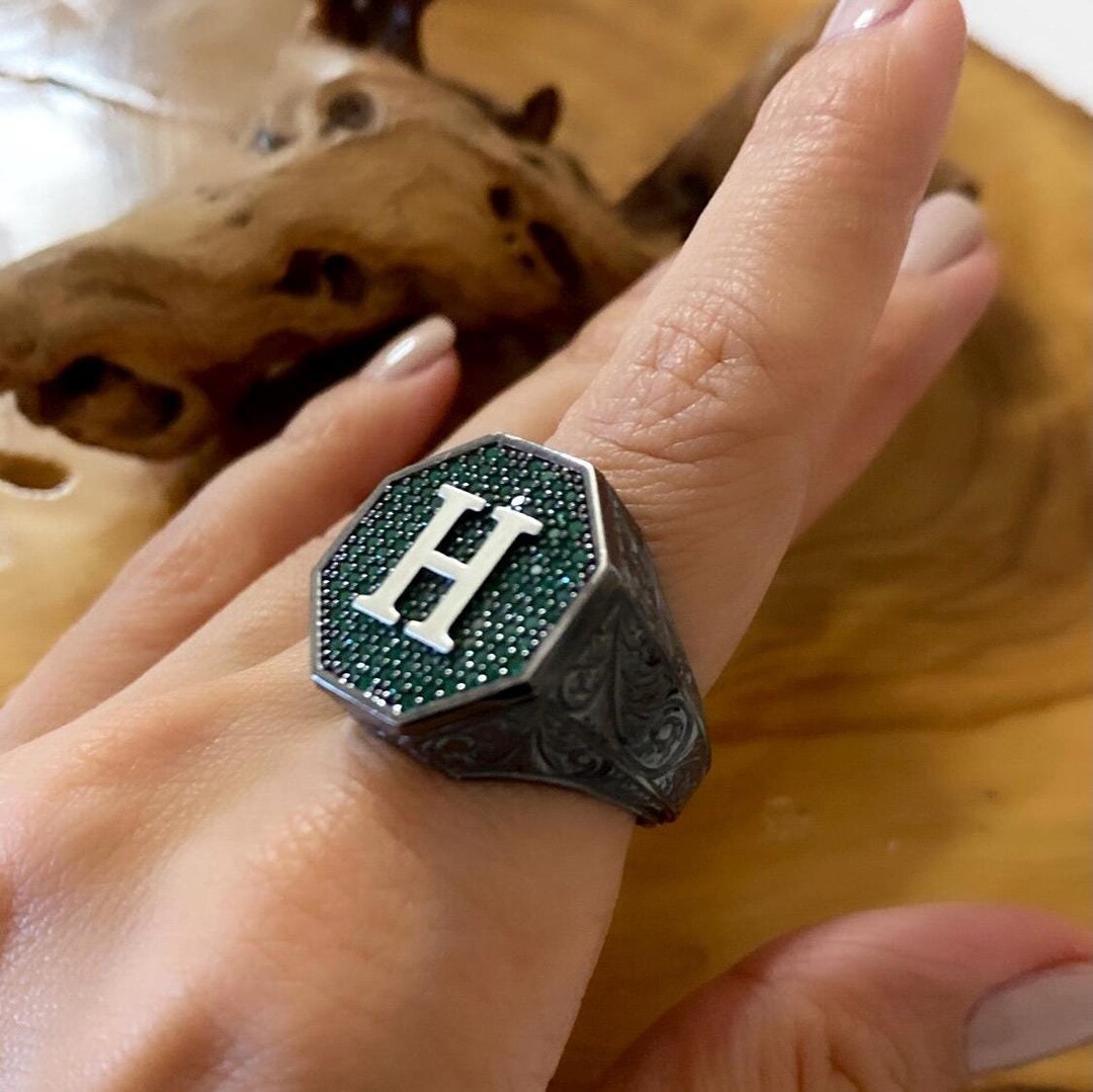 Sterling Silver Letter Signet Ring: Personalized Initial Ring for Men ...