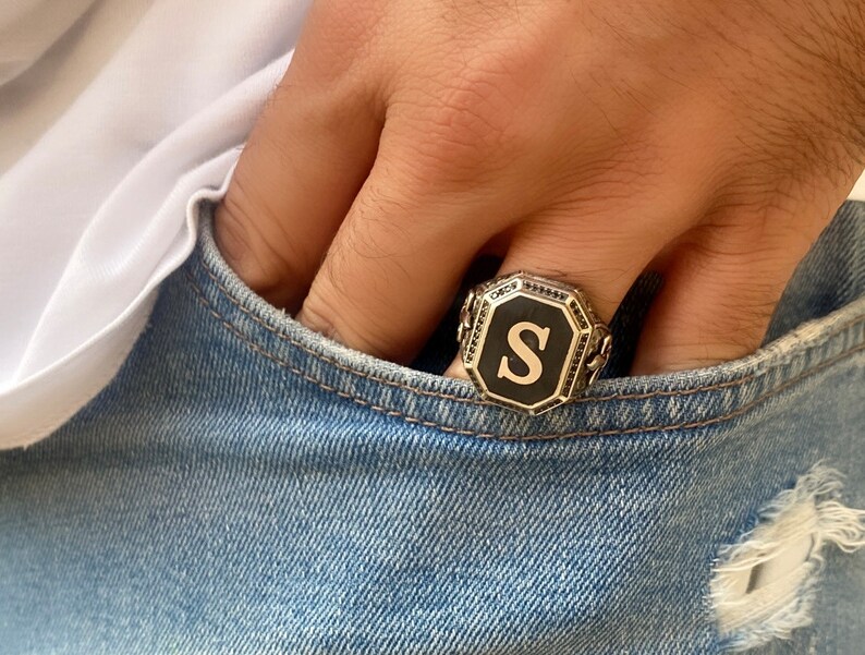 Custom Initial Ring for Men, Personalized Men Sterling Silver