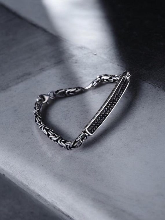 925 Sterling Silver Black Onyx Gemstone Foxtail Bar Bracelet 925 Sterling Silver Black Onyx Gemstone Foxtail Bar Bracelet