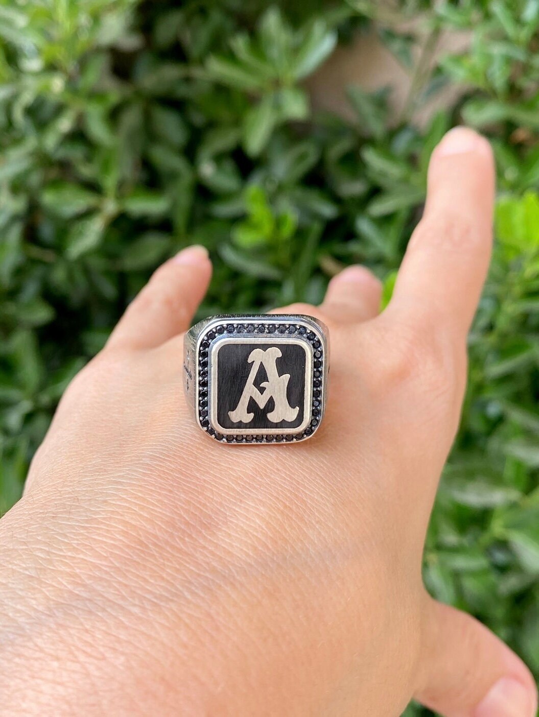 Custom Monogram Silver Ring Promise Ring for Him Etsy