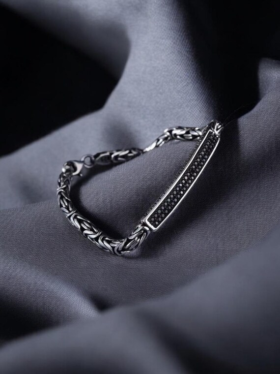 925 Sterling Silver Black Onyx Gemstone Foxtail Bar Bracelet 925 Sterling Silver Black Onyx Gemstone Foxtail Bar Bracelet