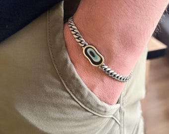 Oxidized Sterling Silver Evil Eye Chain Bracelet - Mens Protection Jewelry
