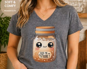 Simpatica maglietta con lievito madre – “Nutrimi e dimmi che sono frizzante” – Maglietta Kawaii per appassionati di panificazione – Regalo divertente per panettieri – Estetica cucina cottagecore