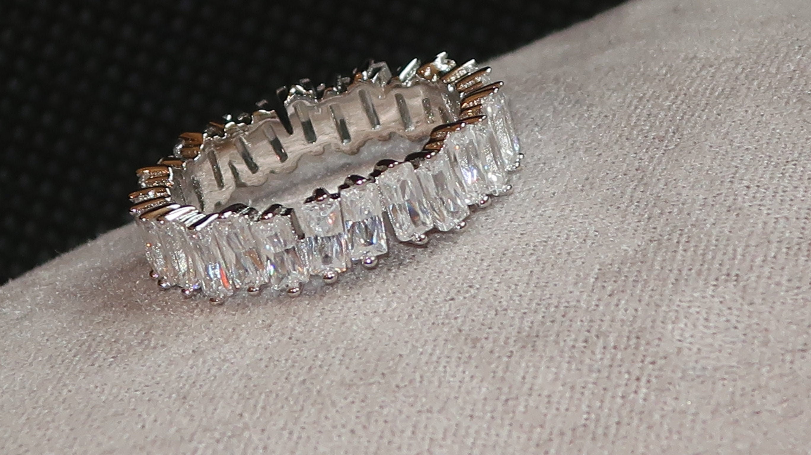 18ct White Gold Baguette Ring Silver Irregular Baguette Ring Etsy UK