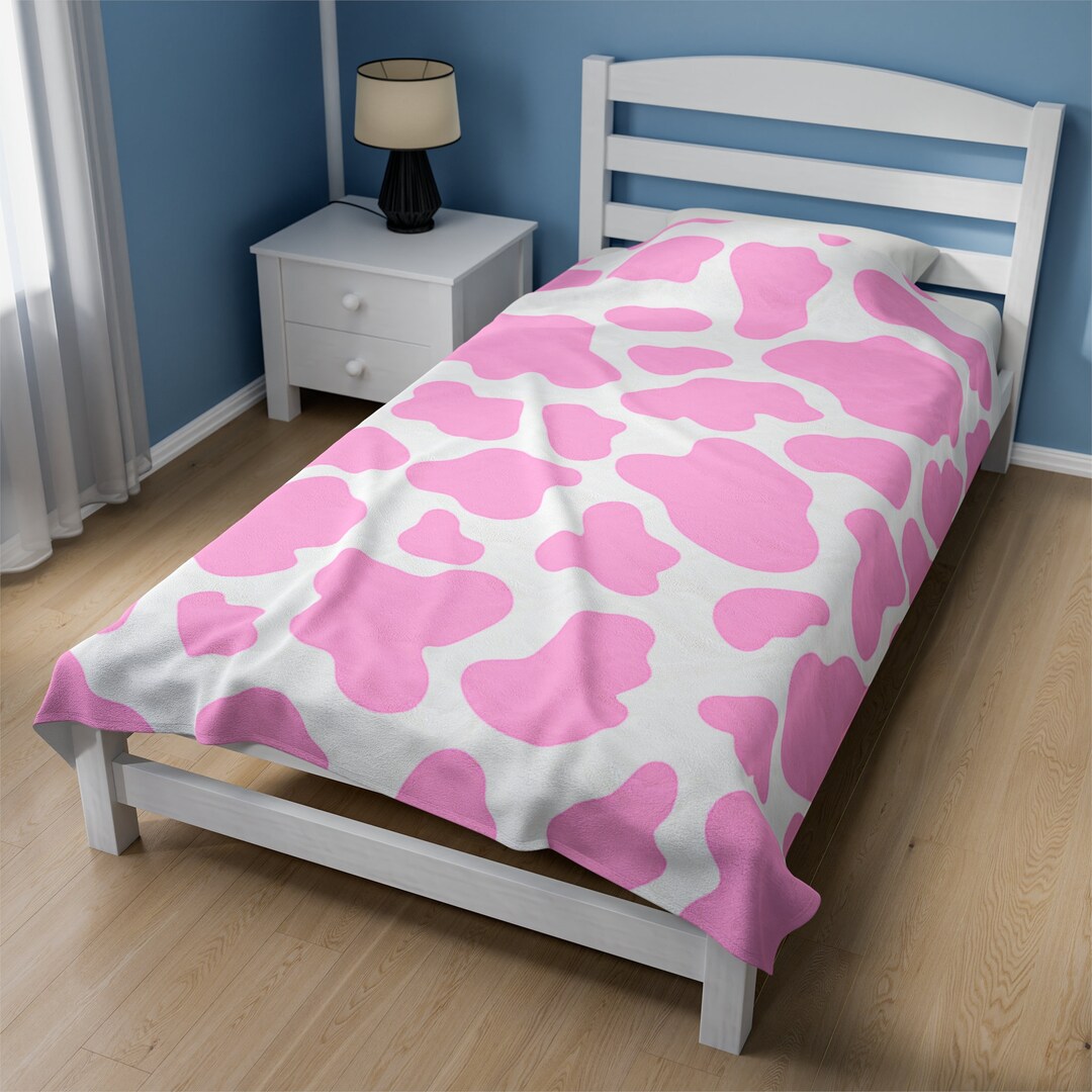 Pink Velveteen Plush Blanket Cow Print Blanket Soft Etsy