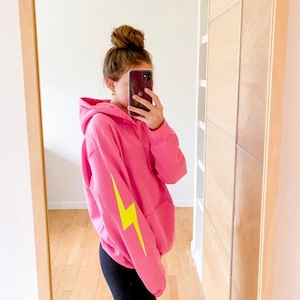 Lightning Bolt Hoodie Trendy Sweatshirt Pink Hoodie Neon Green