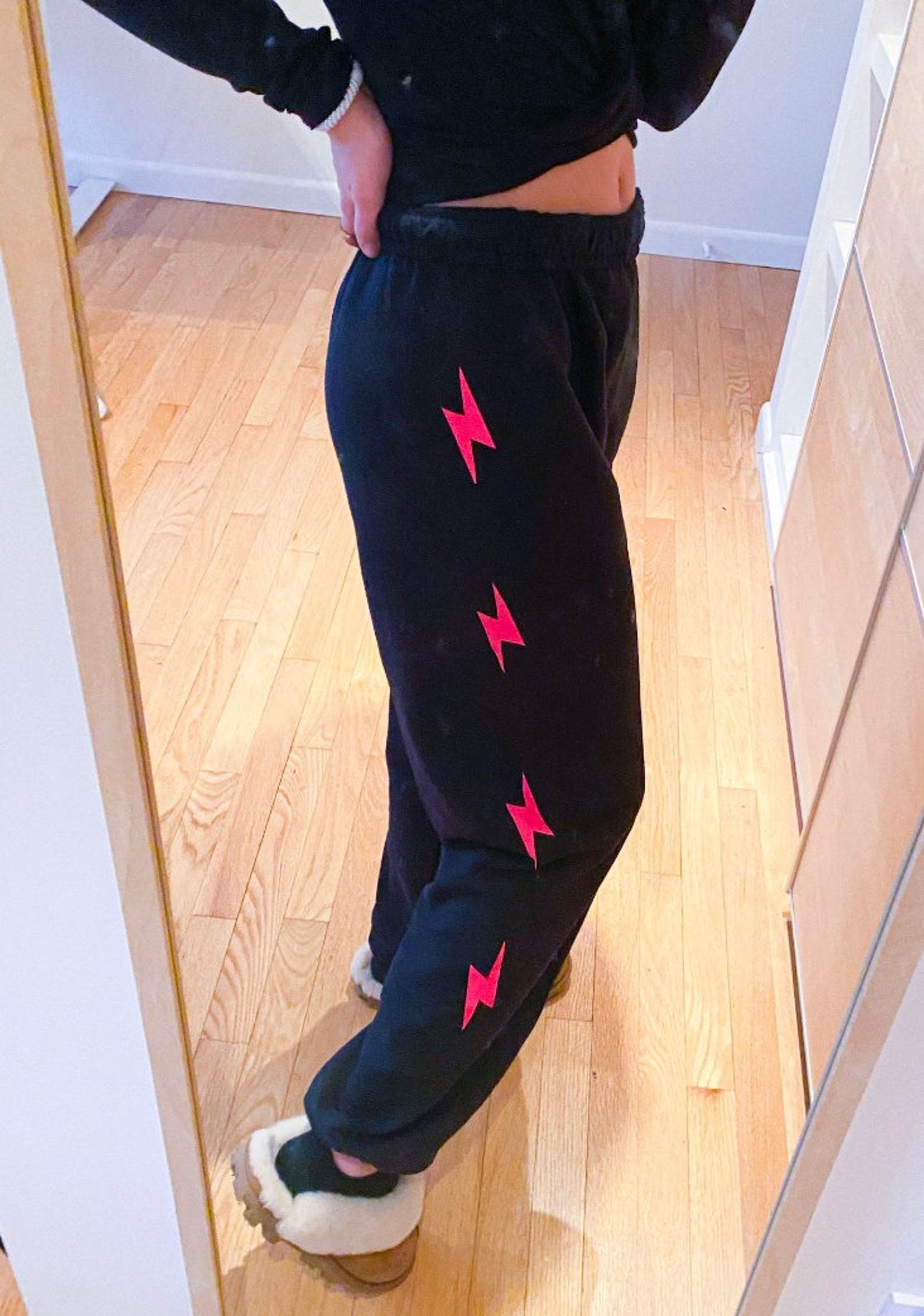 Lightning Bolt Sweatpants Black Sweatpants Neon Pink Etsy