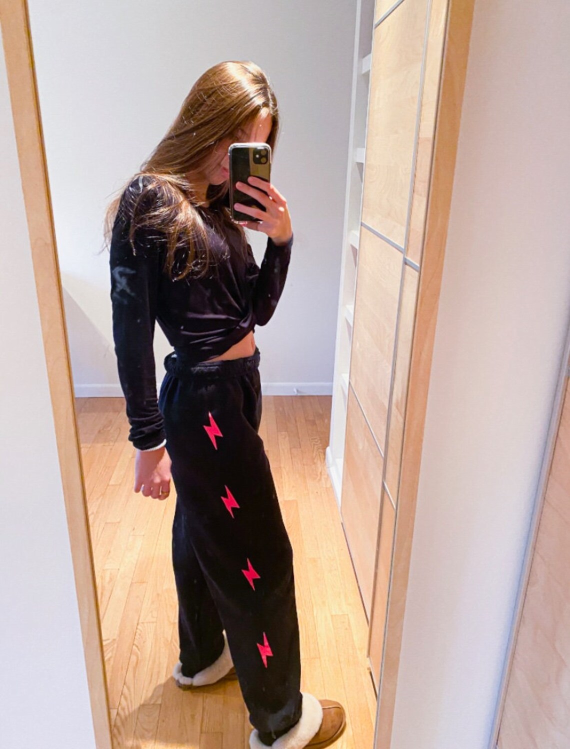 Lightning Bolt Sweatpants Black Sweatpants Neon Pink Etsy