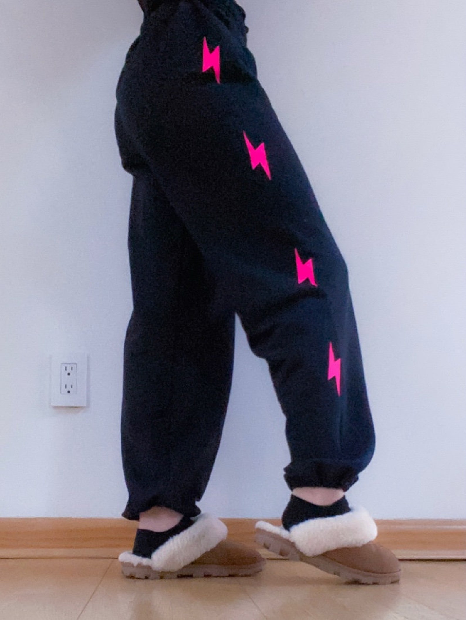 Lightning Bolt Sweatpants Black Sweatpants Neon Pink - Etsy