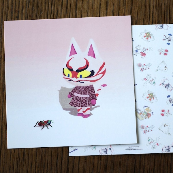 Kabuki and the Tiger Beetle | Mini Art Prints | Square Postcard | ACNH ACNL fanart