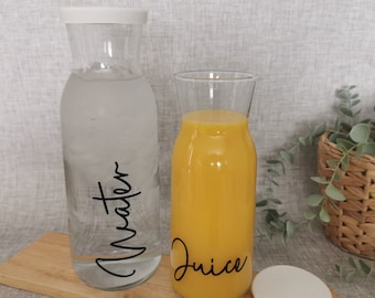 Customised Glass Carafe 1.2L 700ml  | Glass Fridge Bottles | Personalised Carafe Silicone Lid | Juice Milk Water |  | Kitchen Organisation