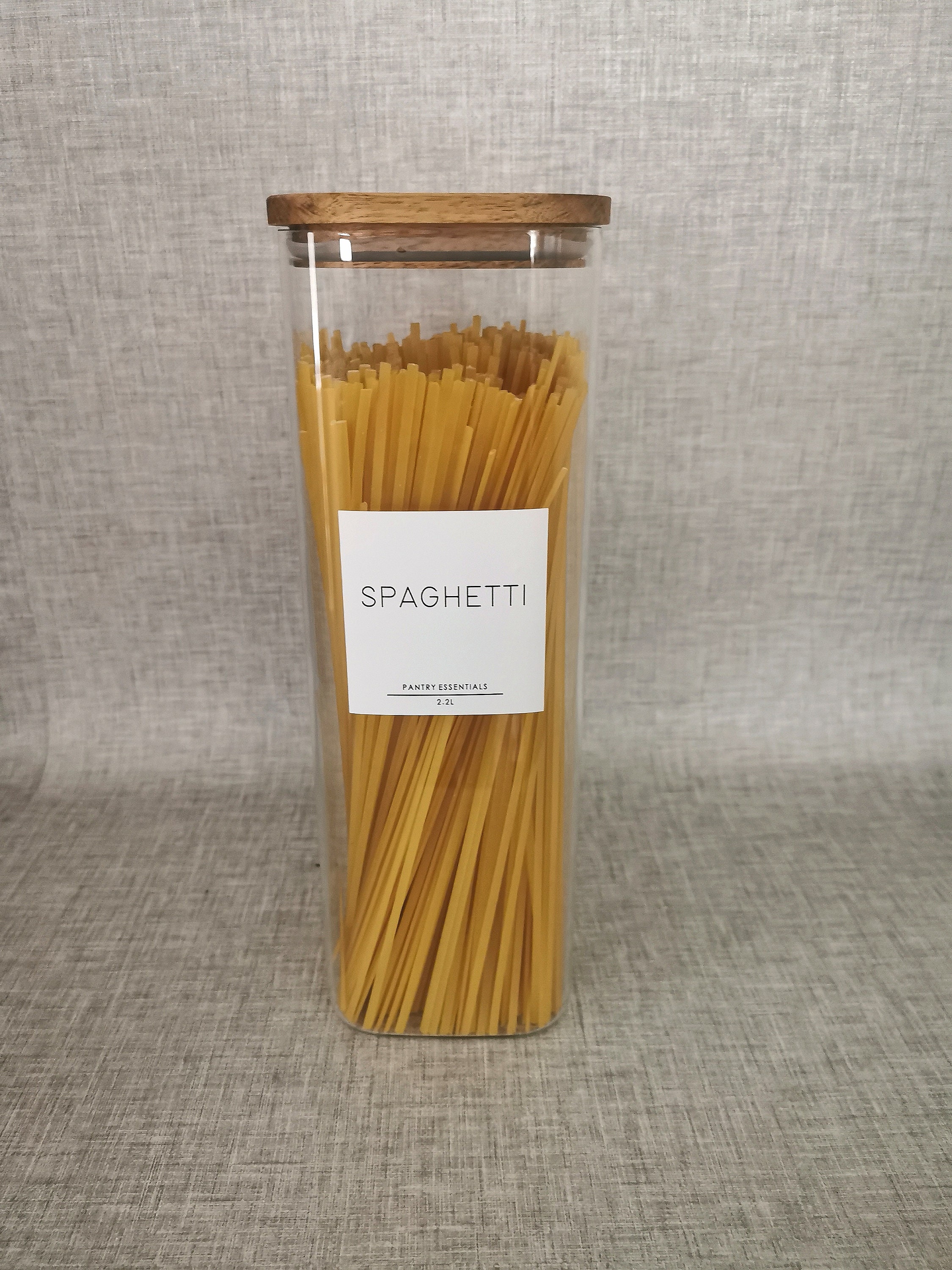 White Label Square Glass Pantry Jar With Acacia Wood Lids Etsy UK