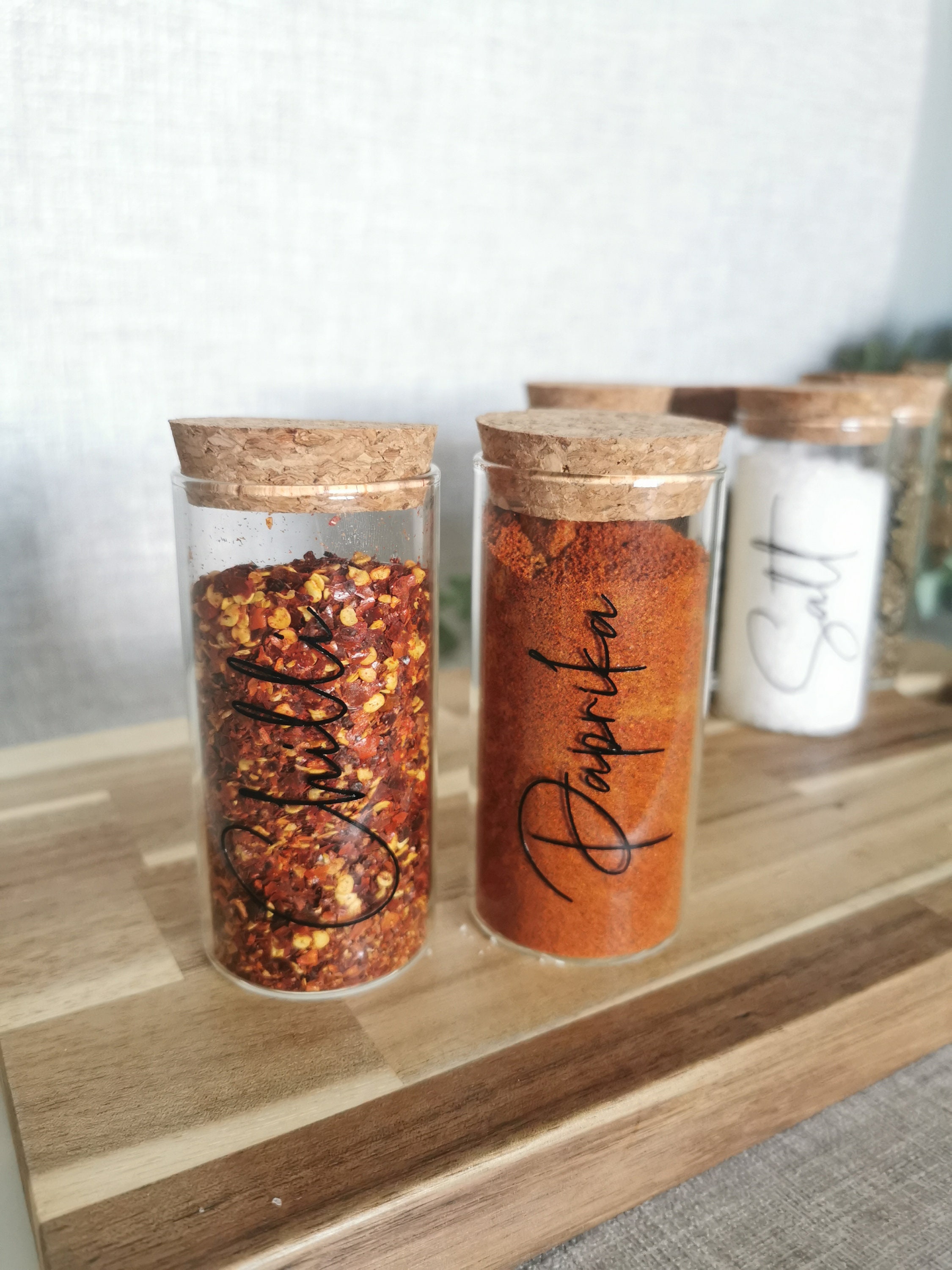 SALE RIO Square Glass Spice Jars With Natural Acacia Wood Lids Size 120ml  Organise Pantry 