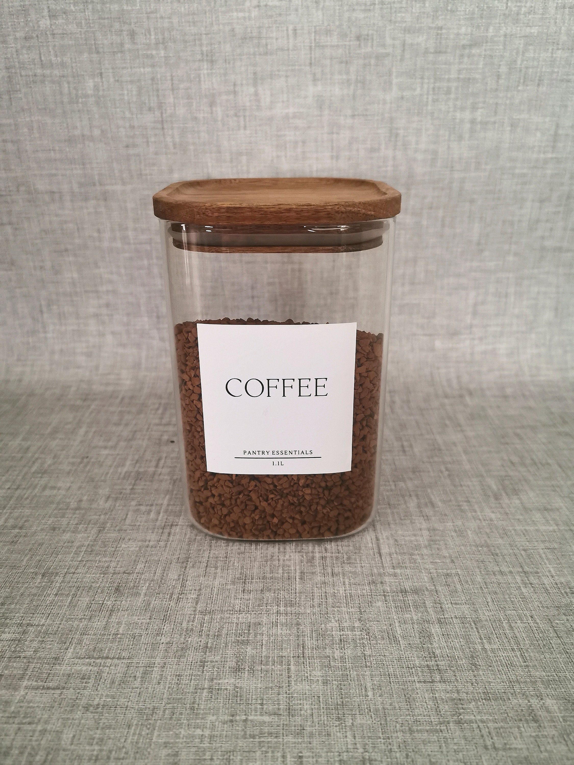 White Label Square Glass Pantry Jar With Acacia Wood Lids Etsy UK