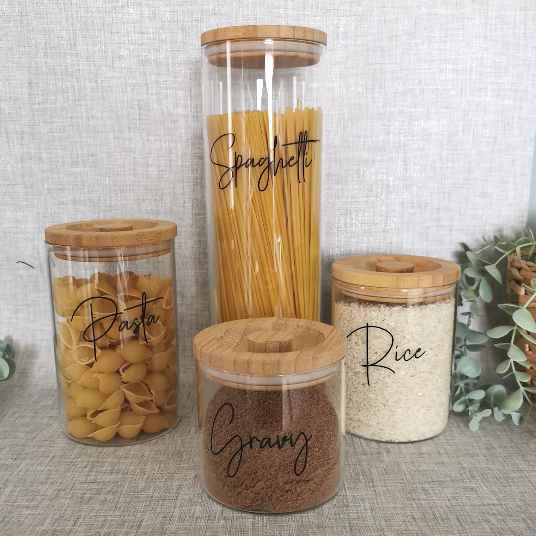 4 X Glass Jar Pantry Set Tea Coffee Sugar Pasta Spaghetti Rice Baking
