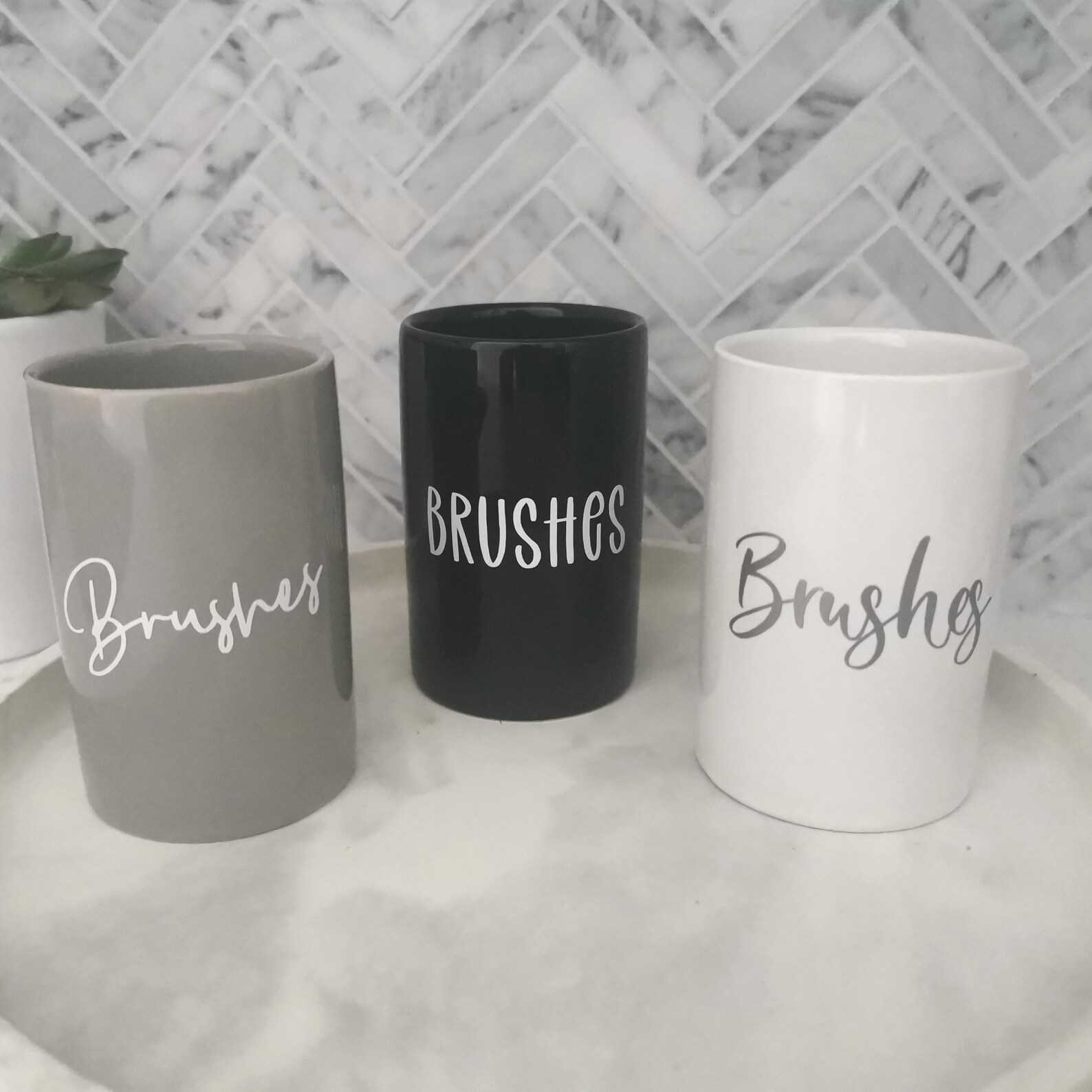 Personalised Ceramic Brush Holder / Customised Toothbrush Pot /makeup Brush Holder Bathroom