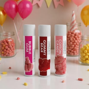 Sweet Treats Lip Balm Trio – Cotton Candy, Bubble Gum, Gummy Bear – Handmade Natural Chapstick – Choose Your Set – Fun Gift