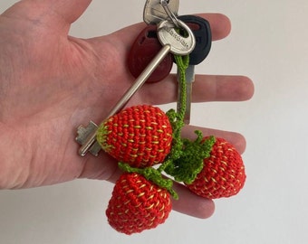 Crochet Strawberry Keychain Pattern: Easy Amigurumi (PDF) English