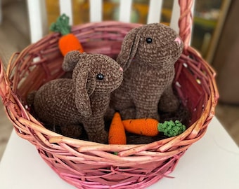 Crochet Bunny & Carrots Pattern: Set of 3 Amigurumi Easter Toy (PDF Pattern) English