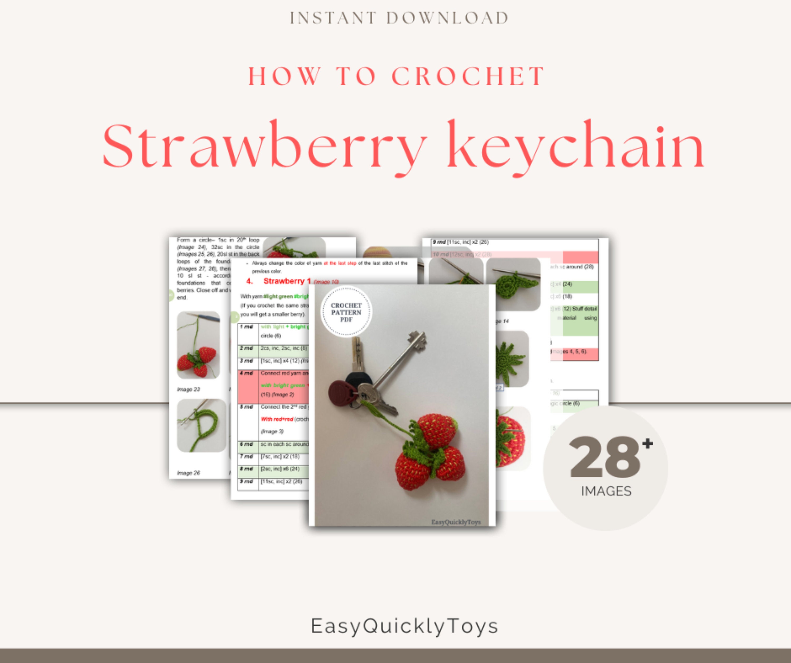 Crochet Strawberry Keychain Pattern Easy Strawberry Etsy