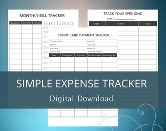 Rastreador de gastos simple / Imprimible / Rastreador de facturas mensuales / Rastreador de gastos / Rastreador de pagos con tarjeta de crédito