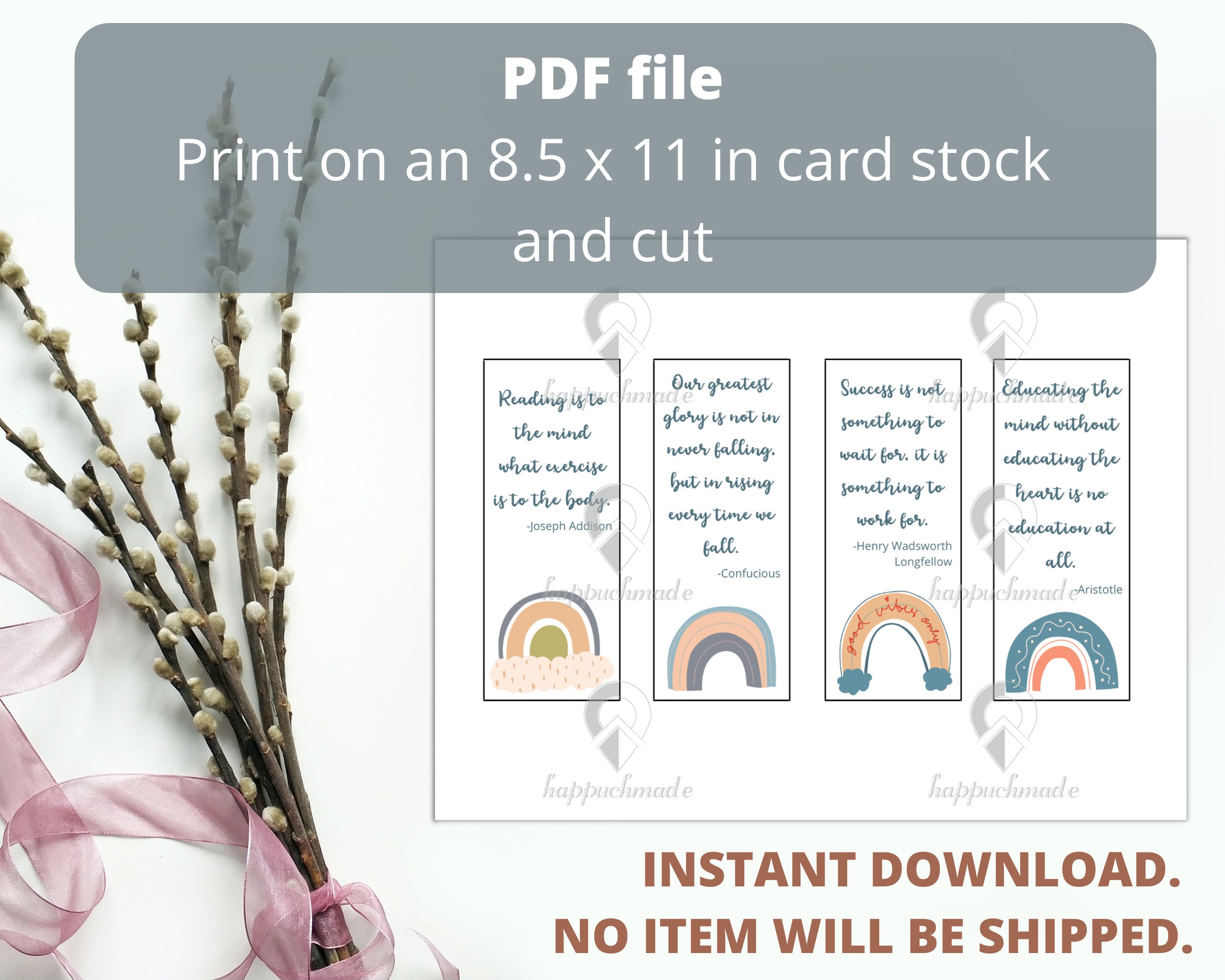 quotes bookmark printable pdf file digital download etsy