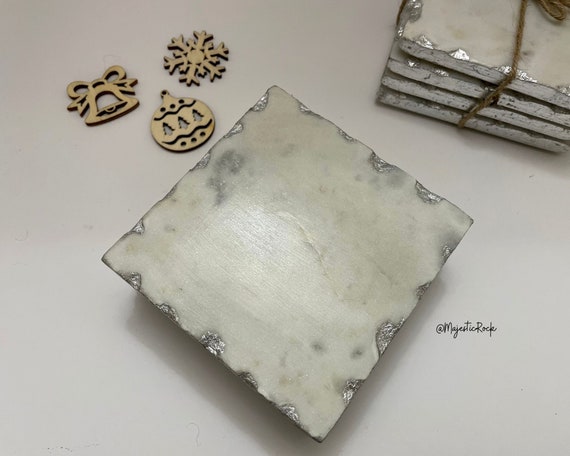 Coasters for Drinks Set of 6 Coaster White Square Marble Coasters for  Drinks Marble Decors White Marble Coaster for Home Decor