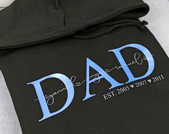 DAD / PAPA Hoodie Sweatshirt Kapuzenpullover KINDERNAMEN personalisiert Premium Qualität Geschenkidee Valentinstag Geburt Vatertag Ostern