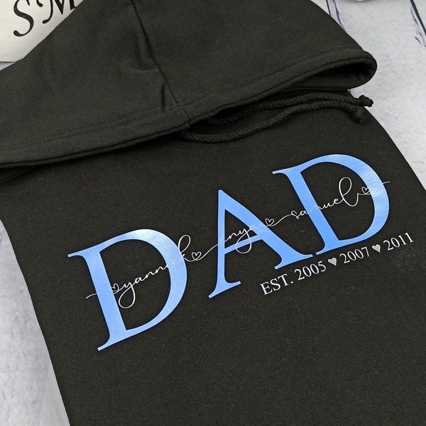 DAD / PAPA Hoodie Sweatshirt Kapuzenpullover KINDERNAMEN personalisiert Premium Qualität Geschenkidee Valentinstag Geburt Vatertag Ostern