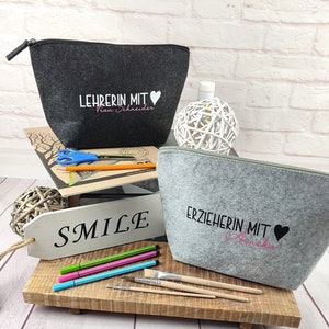 Filztasche Mäppchen Etui Federmappe Utensilo Lehrer Lehrerin Erzieher Erzieherin mit Herz Geschenk Abschied Geburtstag für Schule und Kita