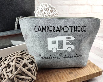 personalisierte CAMPERAPOTHEKE mit Familienname Filztasche für Reisemedizin Reiseapotheke Medikamente unterwegs Camping versch. Fahrzeuge