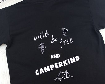 T-Shirt "wild & free and CAMPERKIND" Camping Kinder Gr. 98/104 - 152/164 Geschenkidee Camper Ostern Geburtstag