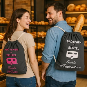 BRÖTCHENBEUTEL CAMPING Brötchentasche personalisiert mit FAMILIENNAME anthrazit Geschenkidee Camper Wohnwagen Wohnmobil Camper - Van Zelt