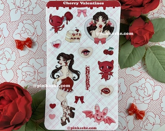 Cherry Valentines Day Sticker Sheet - Kawaii Sticker Sheet - Cute Sticker