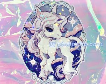 Last Unicorn Sticker and Print- Kawaii Sticker -Sparkle Sticker-90s Cartoon