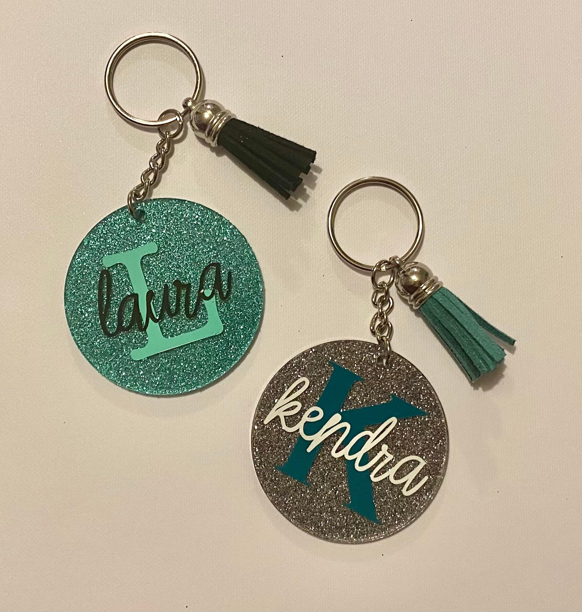 Custom Glitter Name KeychainGlitter Circle Keychain Etsy