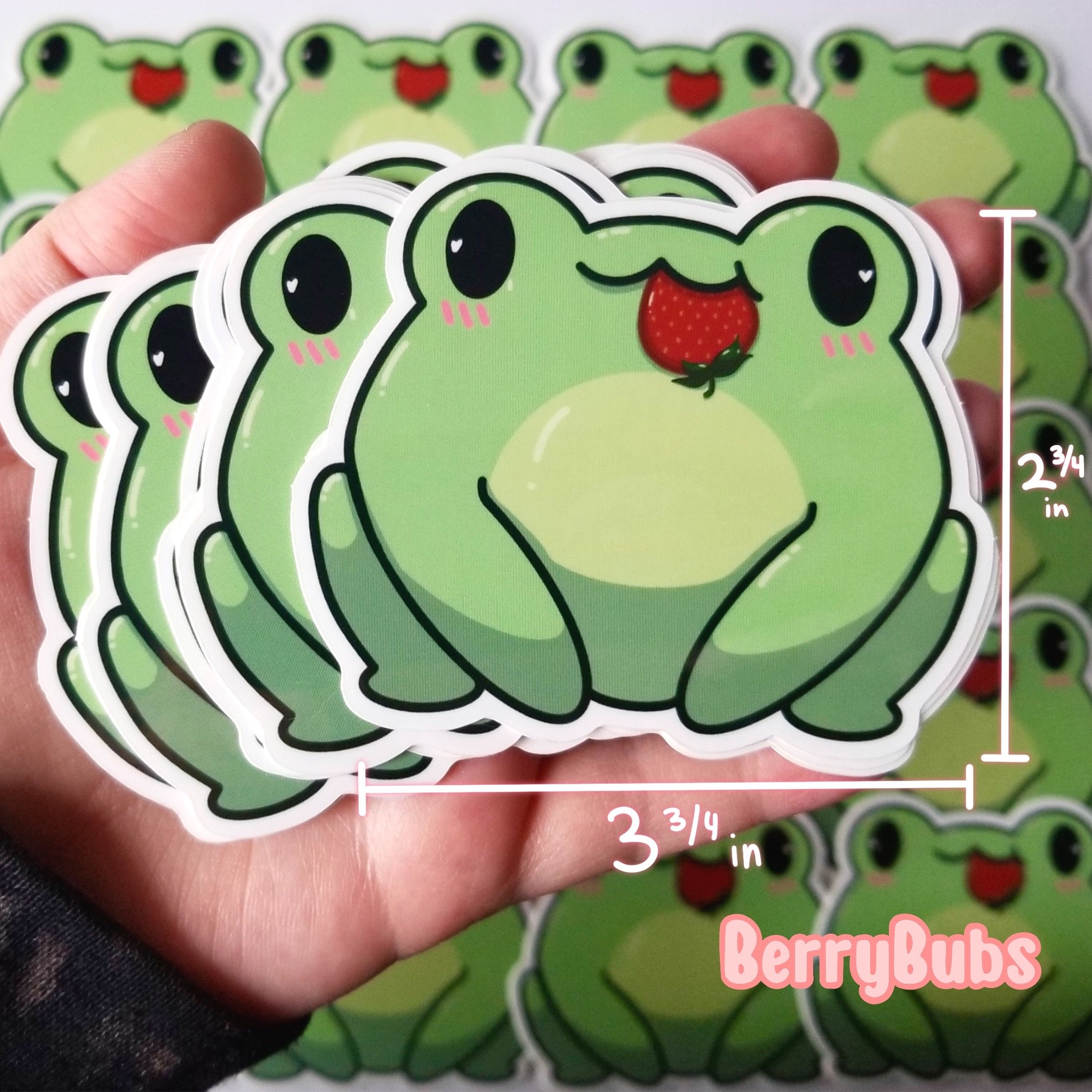 Cute Frog Sticker ~ Vinyl Frog Sticker ~ Frog Eating a Strawberry ...