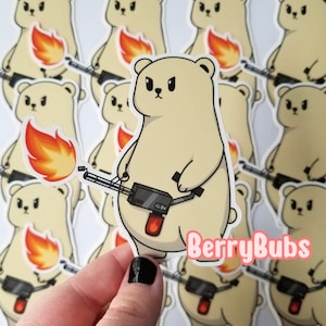 Cutesy Polar Bear with Flamethrower ~ Matte Vinyl Sticker ~ Waterproof, Weatherproof, UV Resistant, Dishwasher Safe ~ Climate Change