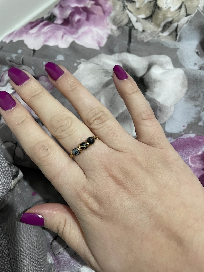 snowflake obsidian Gemstone wire rings lapis lazuli and malachite FREE U.K onyx DELIVERY