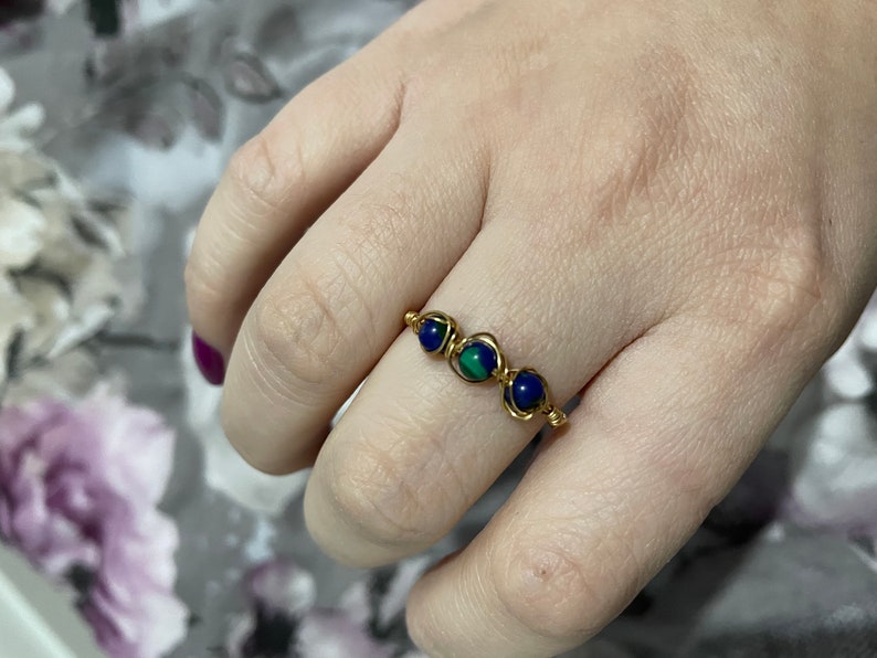 snowflake obsidian Gemstone wire rings lapis lazuli and malachite FREE U.K onyx DELIVERY