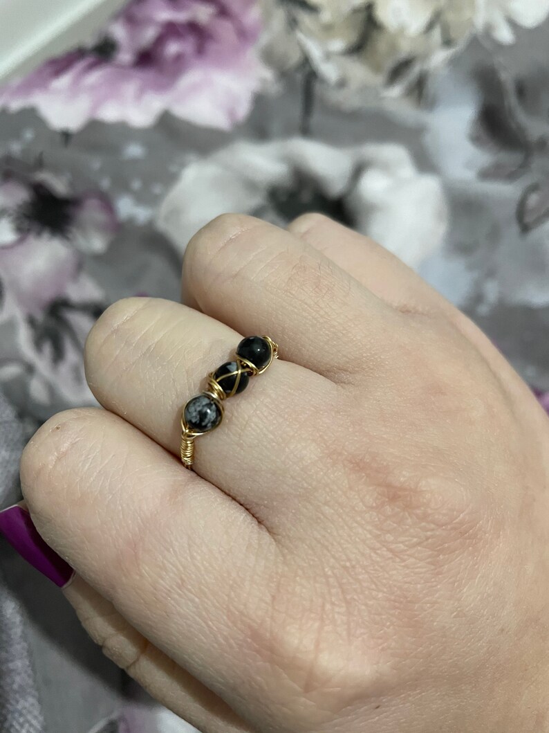 snowflake obsidian Gemstone wire rings lapis lazuli and malachite FREE U.K onyx DELIVERY