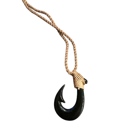 Black Jade Fish Hook Necklace - Etsy