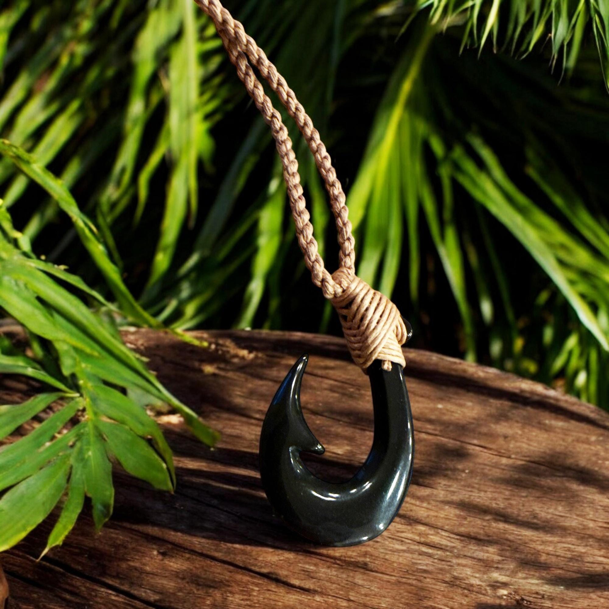 Black Jade Fish Hook Necklace - Etsy