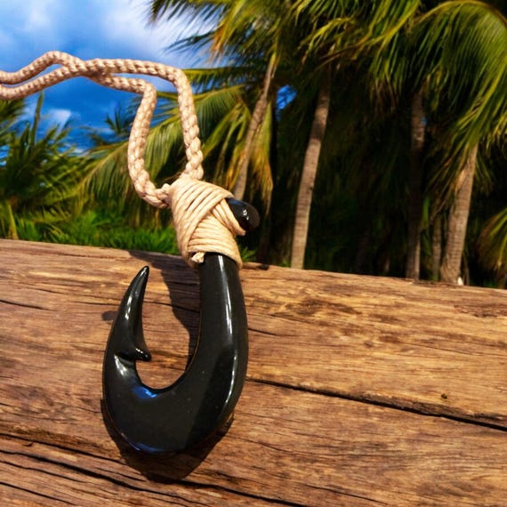 Black Jade Fish Hook Necklace - Etsy