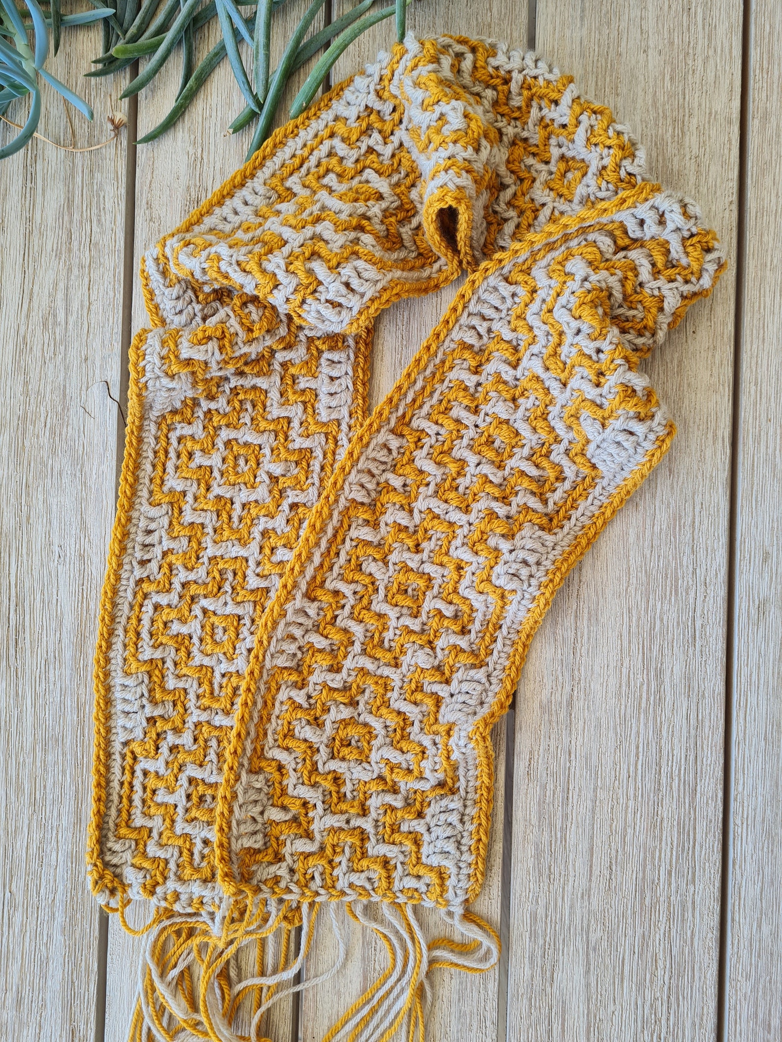 Hand crocheted Scarf with a Geometric Ethnic pattern mosaic Etsy