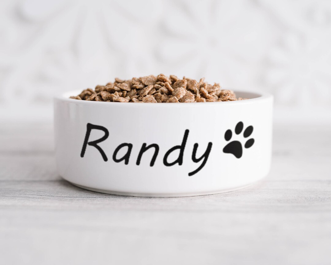 Custom Paw Print Dog Bowl - White Ceramic Dog Bowl - 6" Dog Bowl - 7 ...