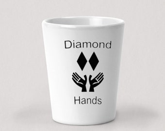 Diamond Hands Shot Glass - Ski Snowboard Black Diamond - 1.5oz White Ceramic Shot Glass