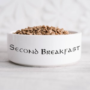 Second Breakfast Dog Bowl - White Ceramic Dog Bowl - 6&quot; Dog Bowl - 7&quot; Dog Bowl - Pet Bowl