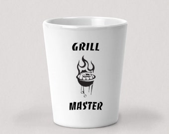 Grill Master Shot Glass - Vidrio de tiro de cerámica blanca de 1,5 oz